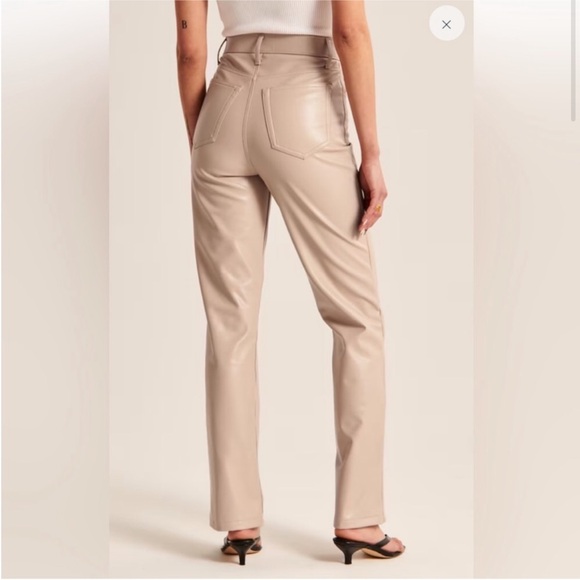 Size 24/00 short tan Curve Love Vegan Leather 90s Straight Pant Ultra High Rise - Picture 3 of 7
